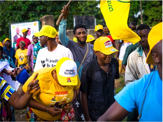 Supporters wearing Oriyomi Kayode campaign caps